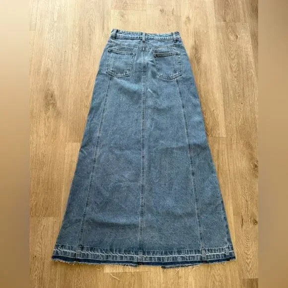 dissh lennon vintage denim blue long cotton high waist maxi skirt size 2 - Picture 6 of 12